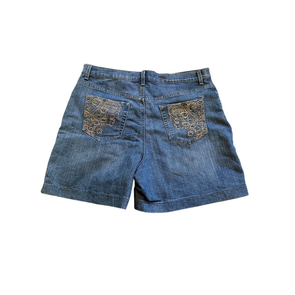 Gloria Vanderbilt Amanda Womens Denim Shorts 14 Blue With Gold Embroidered Back - Picture 9 of 9